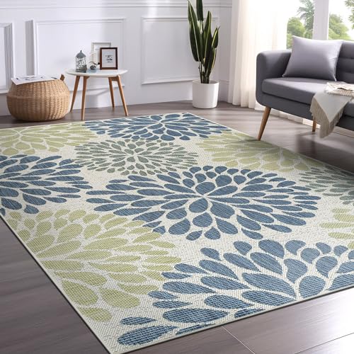 Outdoor Rug 10x14 Modern Exotic Tropical Leaf Area Rugs for Indoor and Outdoor Patio Deck Porch Garden Water Resistant Washable Outside Carpet