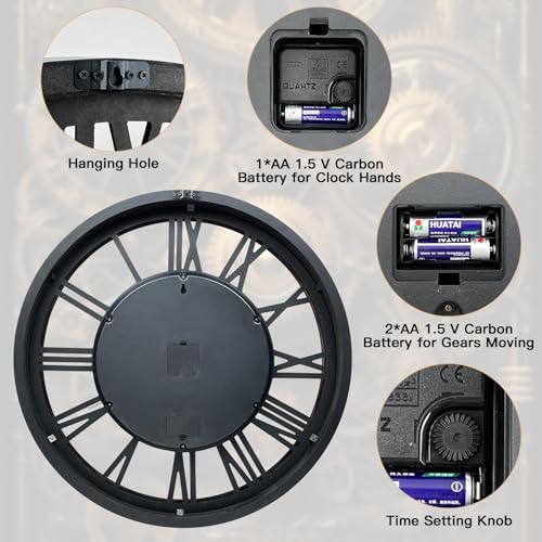 36" Extra Large Wall Clock with Moving Gears
