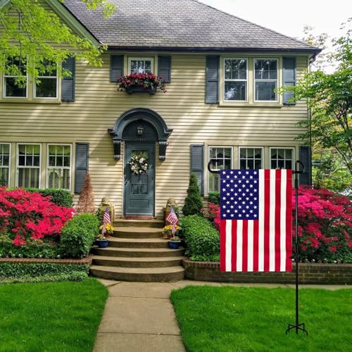 2 Pack Garden Flag Stand with American Flag Garden Flag Heavy Duty Metal Yard Flag Holder Pole Stake Small Flag Stands for Garden Flags 12 x 18 with Clips and Stopper (2 Count)
