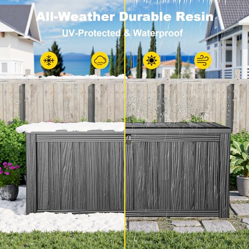 190 Gallon Deck Box Lockable Waterproof UV Resistant Black