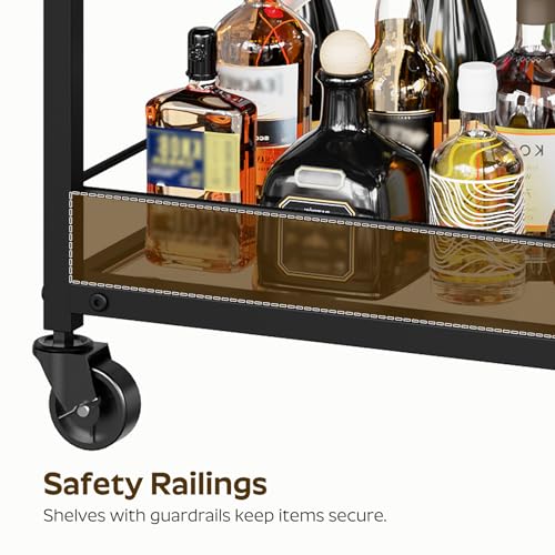 Bar Cart, 3-Tier Home Bar Serving Cart with Wheels, Drink Cart with Glass Holder, Beverage Cart, Rolling Kitchen Cart, for Home, Living Room, Transparent and Black BC03BK