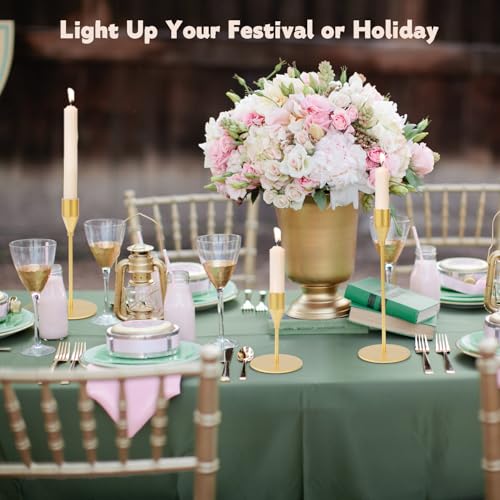 Matte Gold Candle Holders Bulk Painted Gold Metal Candlesticks Fit 0.8 Inch Taper Candles Decorative Metal Candelabra for Wedding Home Holiday Anniversary Party Dinning Table Decors (24 Count)