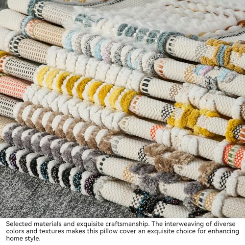Chenille Striped Textured Boho Throw Pillow Covers Aesthetic with Tassels Woven Decorative Pillow Case for Couch Bed Sofa Bedroom Modern Funky 18 x 18