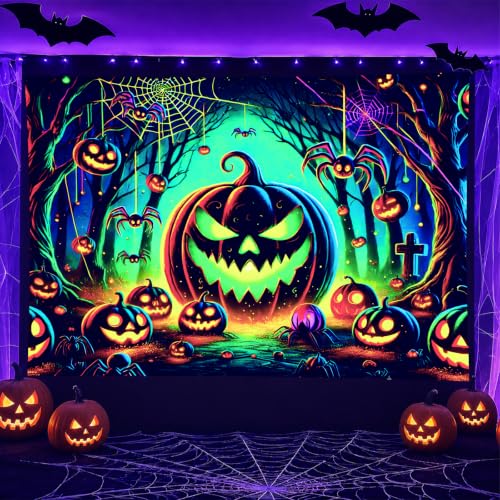 Halloween UV Tapestry Pumpkin Forest Neon Decor 78 x 59 Inch