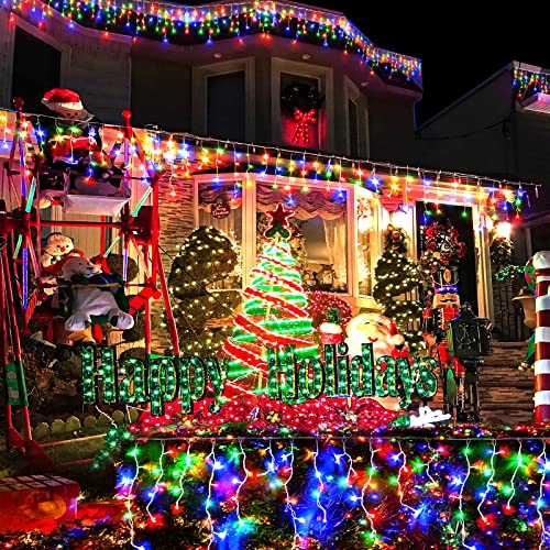 99ft Colored Christmas Lights Outdoor Icicle Lights for Outside House 1216L