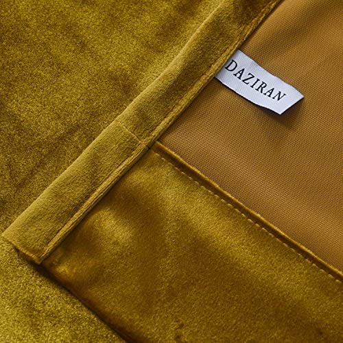 Super Soft Luxury Heavy Velvet Set of 2 Warm Yellow Blackout Energy Efficient Grommet Curtain Panel Drapes Ginger Mustard Curtain Panels