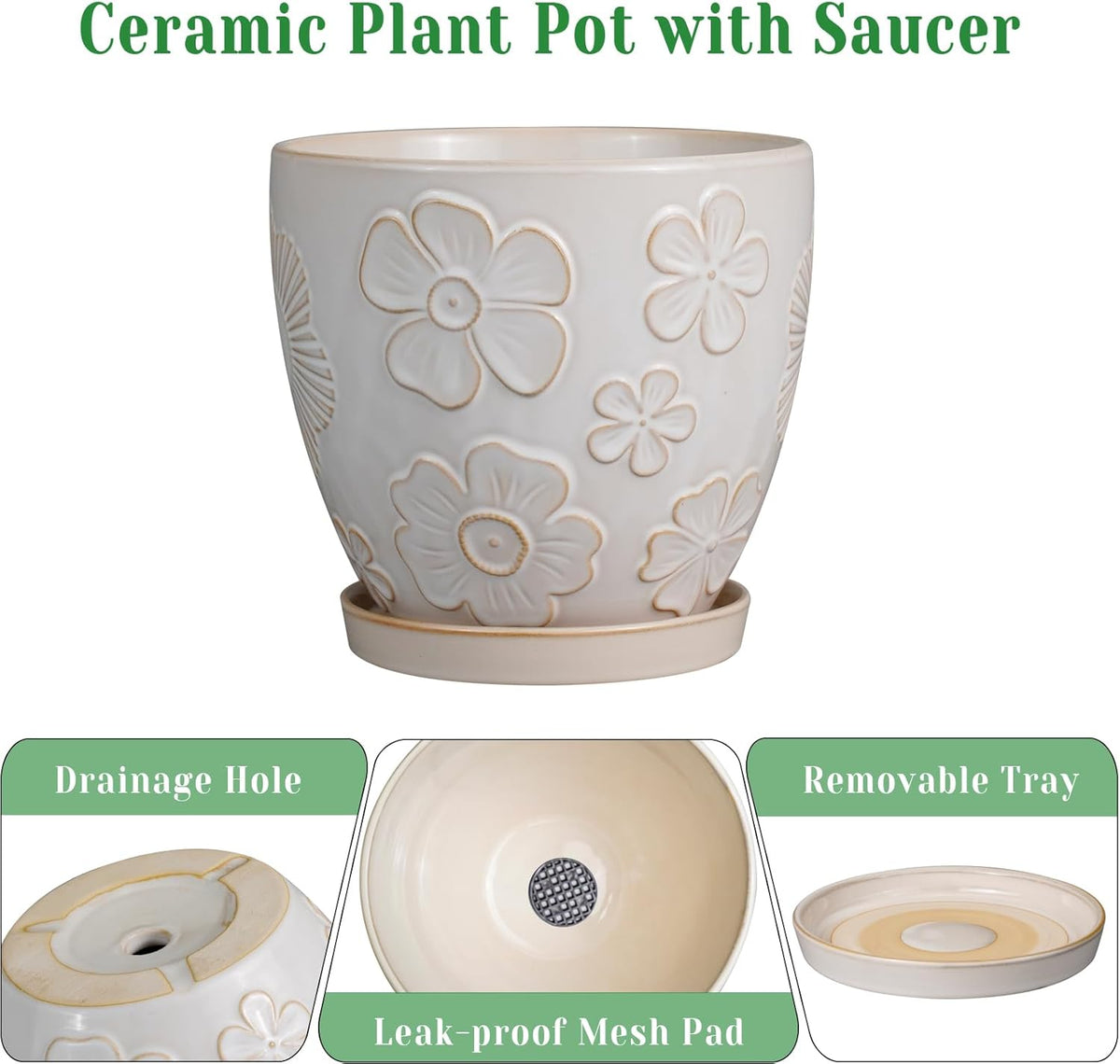 Ceramic Planter 8 Inch Plant Pot with Drainage Hole and Saucer Ceramic Pots for Indoor Plants Outdoor Large Flower Pot for Home Decor White - HavenBliss Decor