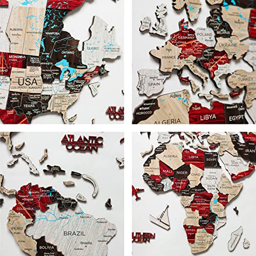 Handmade 3D Wood World Map Wall Art Large Wall Decor Track Your World Travels