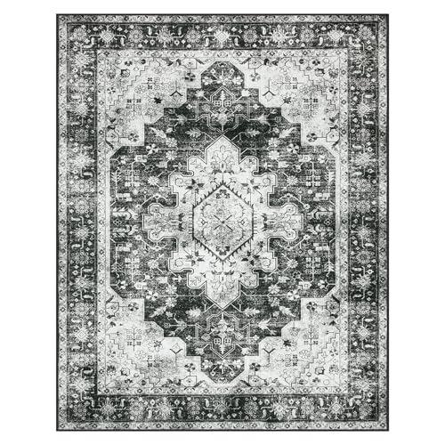 Ultra Thin Washable Area Rugs 8x10 Black and White Rugs for Living Room