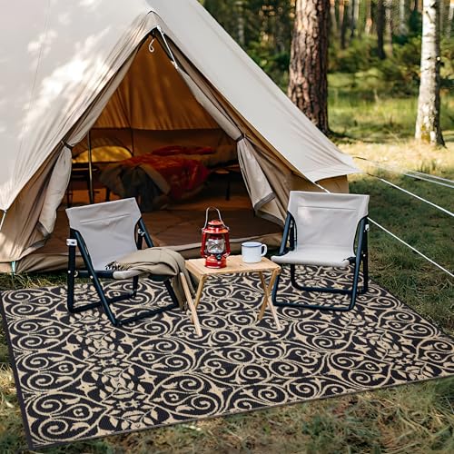 Outdoor Rug 8x10 ft Waterproof Reversible Floral Mat