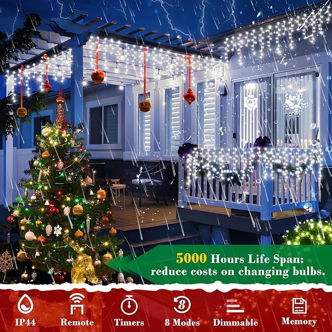 164FT 1600 LED Christmas Lights Outdoor Decoration White Timer 8Modes Hanging Fairy String Lights with 320 Drops