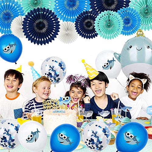 Honeycomb Round Paper Fans Blue White Hanging Party Decoration (11 Count)