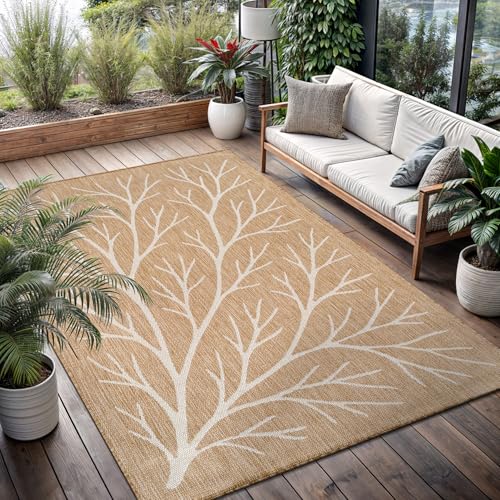 Washable Indoor Outdoor Rug 6x9 Modern Area Rugs Branch Pattern Non Shedding Waterproof Easy Clean Patio Deck Porch Living Room Bedroom Garden RV (54 Sq Ft)
