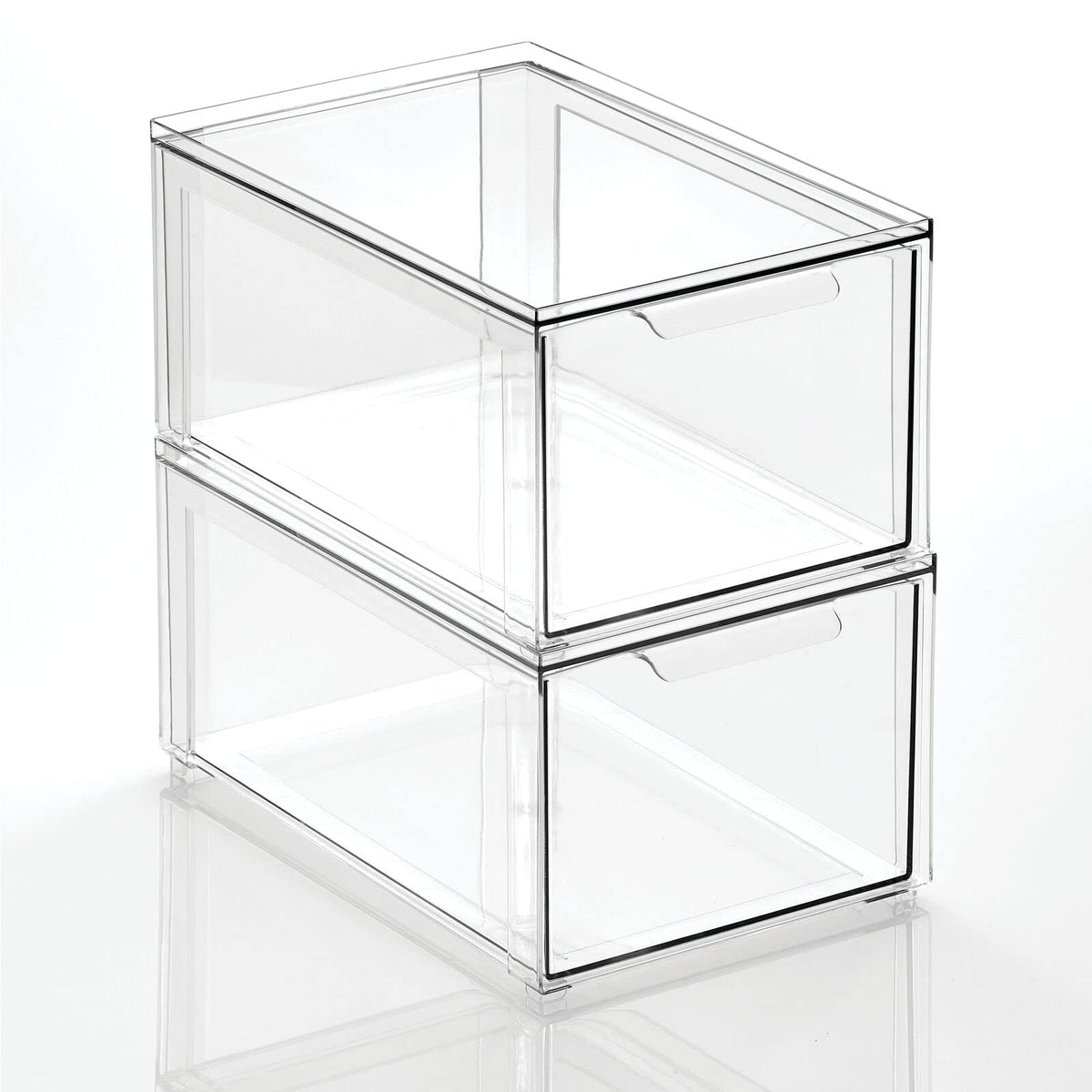 Plastic Stackable Bathroom Storage with Pull Out Bin Organizer Drawer for Cabinet (2 Count)