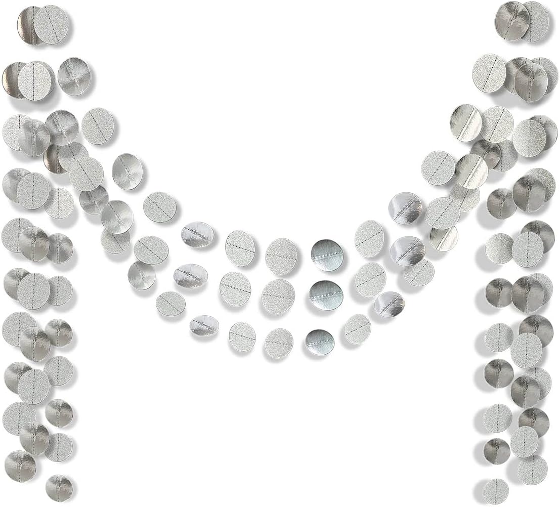 6 Pcs Glitter Silver Paper Circle Dots Garland Hanging Streamer Birthday Decorations Engagement Backdrop Twinkle Bridal Shower Wedding Baby Shower Bachelorette Christmas Supplies - HavenBliss Decor