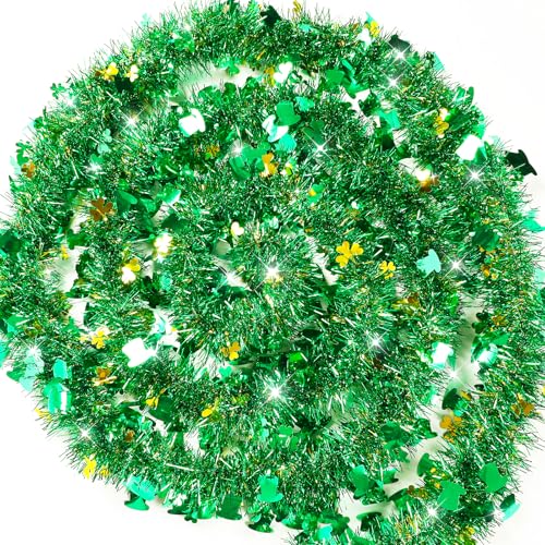 33 FT St Patricks Day Garland with Gold Green Shamrock Hat Tinsel Garland (33 Foot)