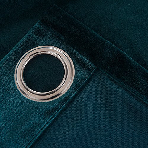 Super Soft Luxury Velvet Dark Green Blackout Energy Efficient Grommet Curtain Panel Drapes Peacock Blue 52Wx108L