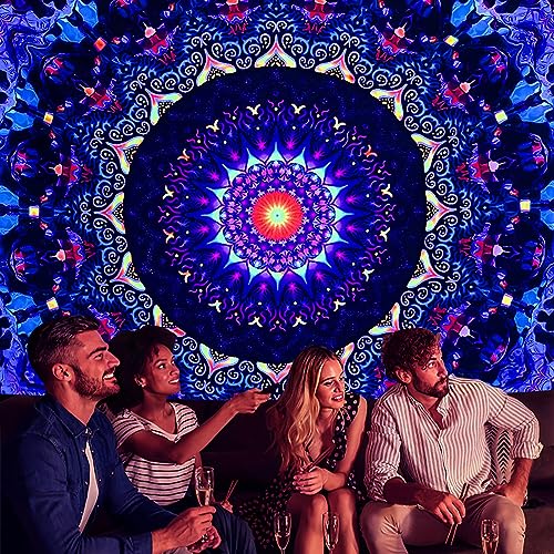 Blacklight Trippy Mandala Tapestry 90"x70" UV Reactive Fantasy Tapestry Aesthetic Wall Decor for Living Room Bedroom Boho Wall Hanging