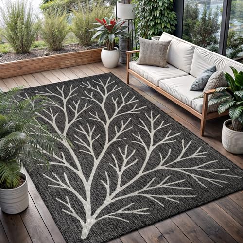 Washable Indoor Outdoor Rug 8x10 Modern Area Rugs Branch Pattern Non Shedding Waterproof Easy Clean Patio Deck Porch Living Room Bedroom Garden RV (80 Sq Ft)