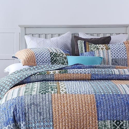 Cotton Bedspread Bohemian Blue Bedding Quilt