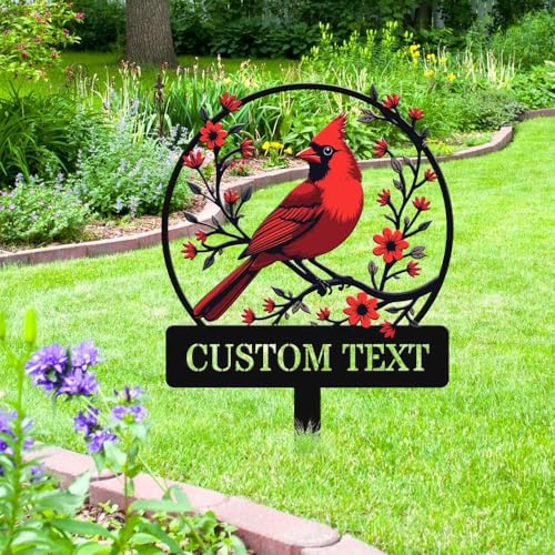 Personalized 12in Name Garden Cardinal Metal Signs with Stake