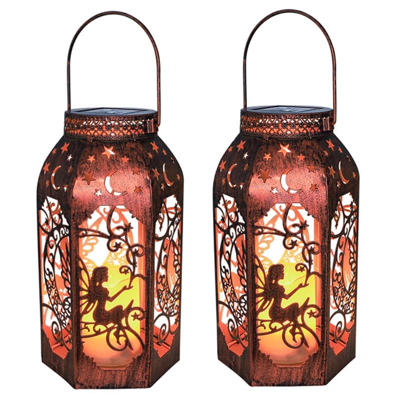 Solar Lanterns Outdoor Waterproof Fairy LED Metal Lantern Candle Glow (2 Count)