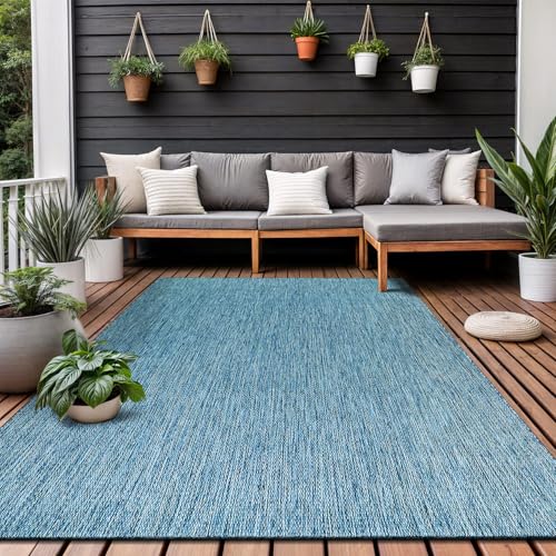 Washable Indoor Outdoor Rug Weather Resistant Carpet Modern Solid for Porch Deck Balcony Backyard Patio Rug 8x10 Aqua Blue (80 Sq Ft)