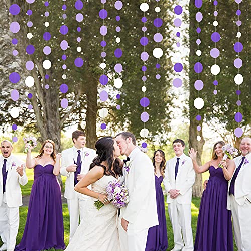 46 Ft Purple and White Circle Dots Garland Lavender Hanging Paper Polka Dot Streamer for Birthday Anniversary Engagement Wedding Bridal Shower Valentine Day Lilac Themed Party Decorations Supplies