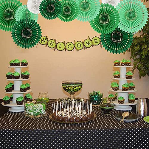 Honeycomb Round Paper Fans Green White Hanging Party Decoration (11 Count)