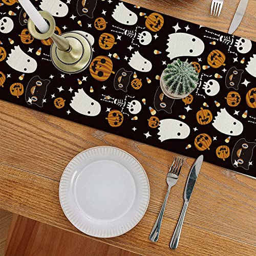 Halloween Table Runner Black Cat Pumpkins Seasonal Kitchen Dining Table Home Outdoor Party Decorations
