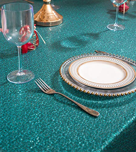 Sequin Tablecloth 60x102 Inch Teal for Wedding Party