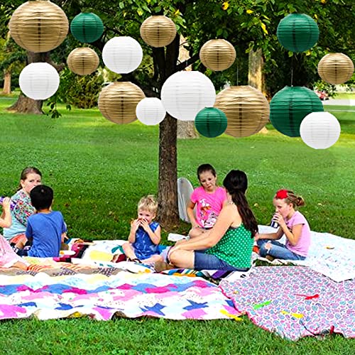 21 Pack Green Gold Paper Lanterns Party Decorations (21 Count)