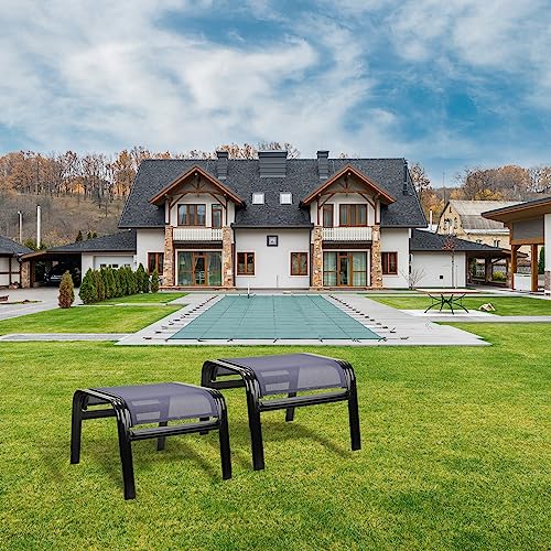 Deiguifei Outdoor Footstools Patio Ottoman All Weather Aluminum Indoor Outdoor Small Seat Foot Rest 2 Set Navy Blue (2 Count)