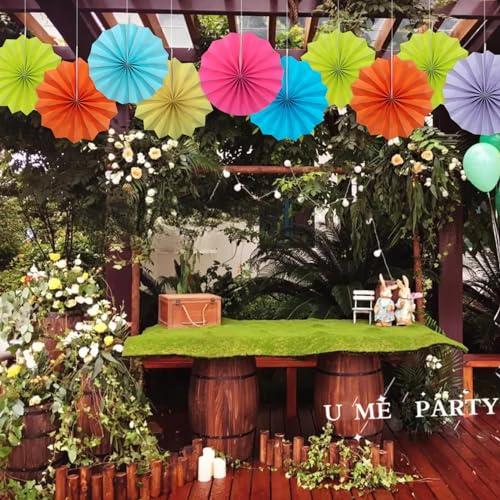 Green Graduation Party Decor 8in Hanging Paper Fan Set DIY 10Pcs