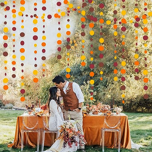 46Ft Fall Party Decorations Polka Dots Garlands Orange Yellow Burgundy Brown Hanging Paper Circle Dots Streamer for Birthday Wedding Shower Fall Autumn Thanksgiving Harvest Party Decor Supplies