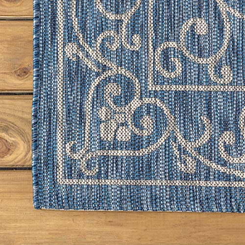 Vintage Filigree Indoor Outdoor Runner Rug 2X8 Navy