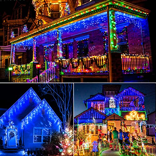 Icicle Lights for Outside 66ft 640 LED Icicle Lights Plug in Fairy Curtain Lights with Timer for Party Holiday Wedding Decorations