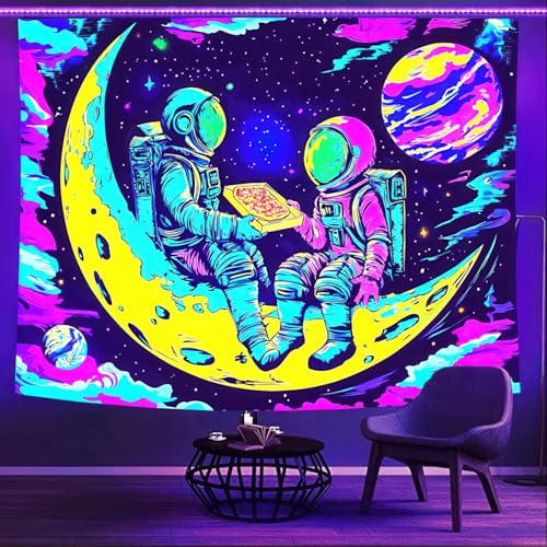 Blacklight Tapestry Astronaut Moon UV Backdrop 78 x 59 Inch