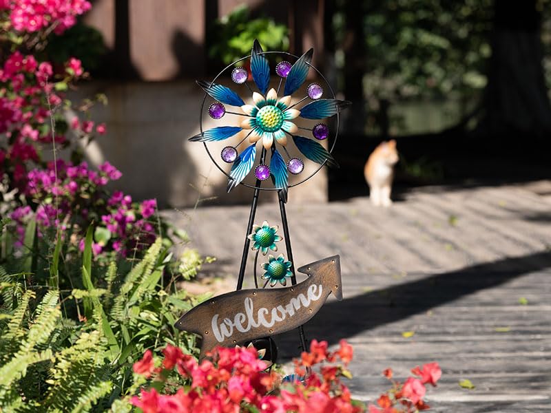 Solar Metal Wind Spinner Garden Stake Mom Gift 35.4"