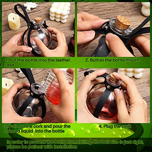 2 Pcs Halloween Glass Potion Bottles with Belt Cork Renaissance Witch Costume Accessories Witch Props Potion Bottle for Halloween Party Decor Cosplay DIY Crafts Gift