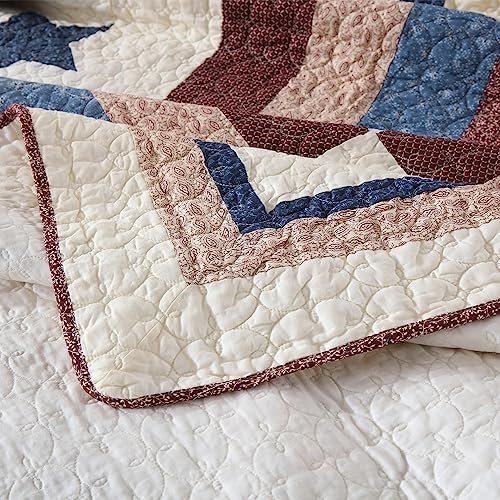 Cotton Bedding Quilt Sets 3 Pieces Reversible Coverlet Sets All Season Boys Real Patchwork Bedspread (3 Count)