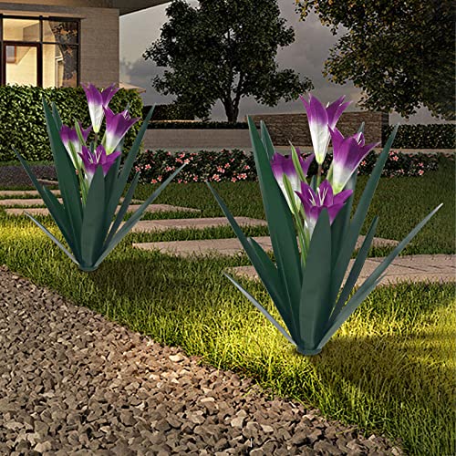 Metal Agave Plant Outdoor Decoration Lily Mexican Yard Art Garden Gift Home Decor Hand Painted Metal Agave Garden Yard Statue (3 Count)