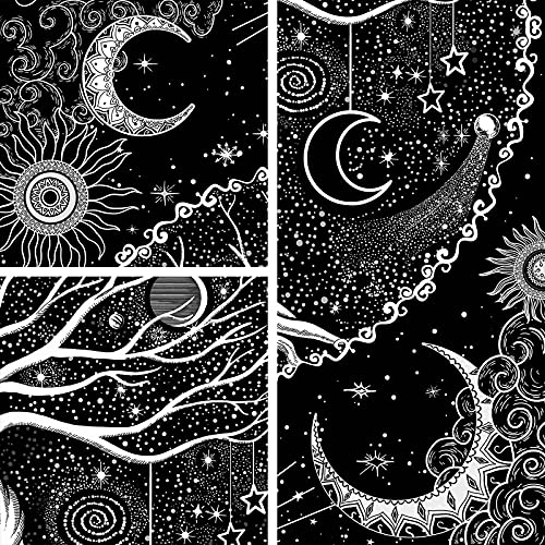 Tree of Life Tapestry Black and White Tapestry Mystical Sun and Moon Tapestries for Bedroom and Living Room Decor Black Tree 44×60 Inches