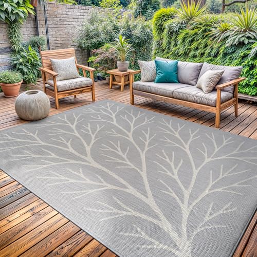 Washable Indoor Outdoor Rug 8x10 Modern Area Rugs Branch Pattern Non Shedding Waterproof Easy Clean Patio Deck Porch Living Room Bedroom Garden RV (80 Sq Ft)