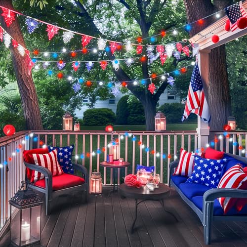 33ft 100 LED Red White and Blue Lights Battery Operated