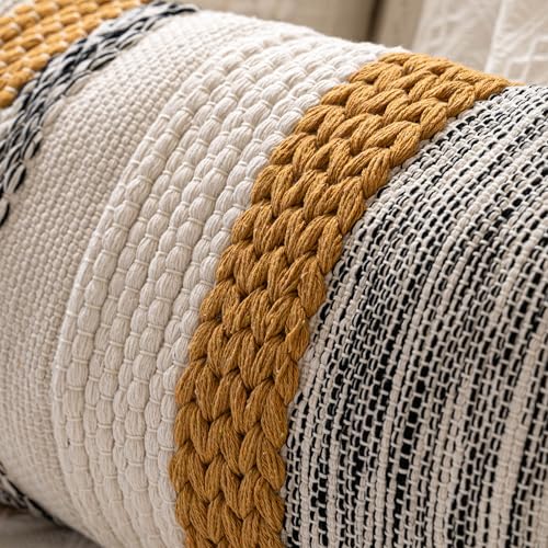 Decorative Lumbar Throw Pillow Cover 14x24 Boho Yellow Mustard Accent Cushion for Couch Sofa Farmhouse Pillowcase for Bedroom Living Room Home Décor Cover ONLY