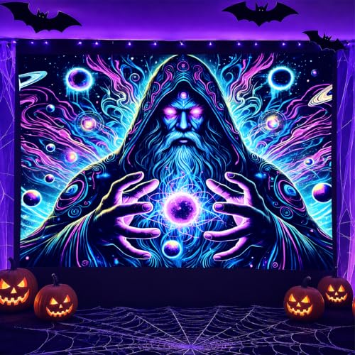 Blacklight Tapestry Wizard Space Bedroom Decor 78 x 59 Inch