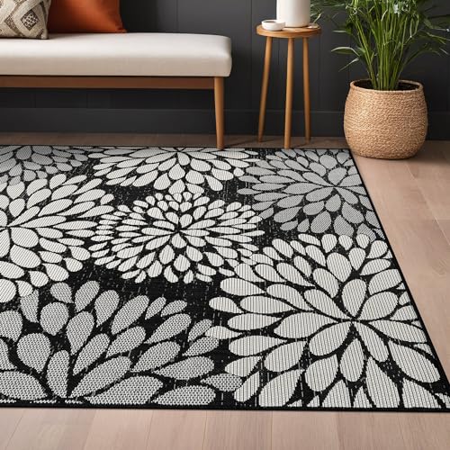 Outdoor Rug 5x7 Modern Exotic Tropical Leaf Area Rugs for Indoor and Outdoor Patio Deck Porch Garden Water Resistant Washable Outside Carpet