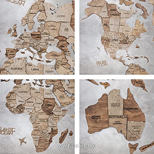 Handmade 3D Wood World Map Wall Art Large Wall Decor Track Your World Travels