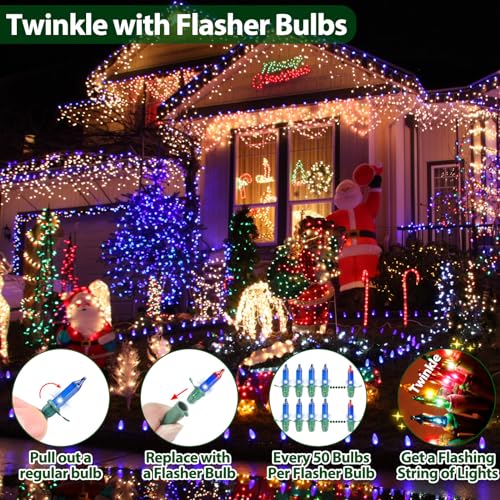 Multicolor Christmas Lights String 25FT 100 Count Incandescent Bulbs Mini Lights with Green Wire for Christmas Tree